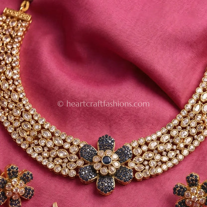 Noira Blue Moissanite Polki Floral Choker Set
