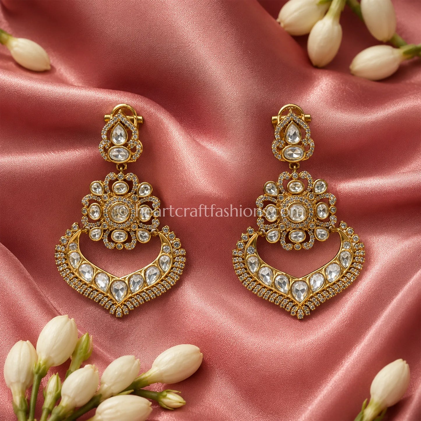 Noor Hriday Moissanite Polki Heart Chandbali Earrings