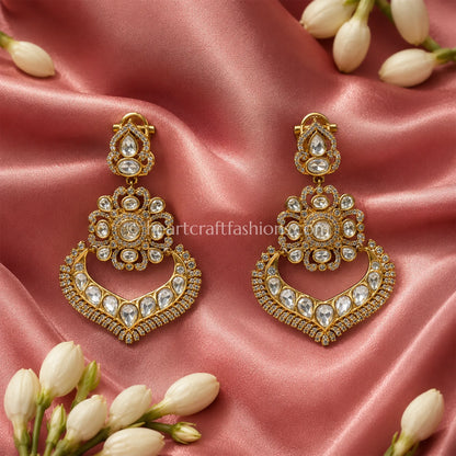 Noor Hriday Moissanite Polki Heart Chandbali Earrings