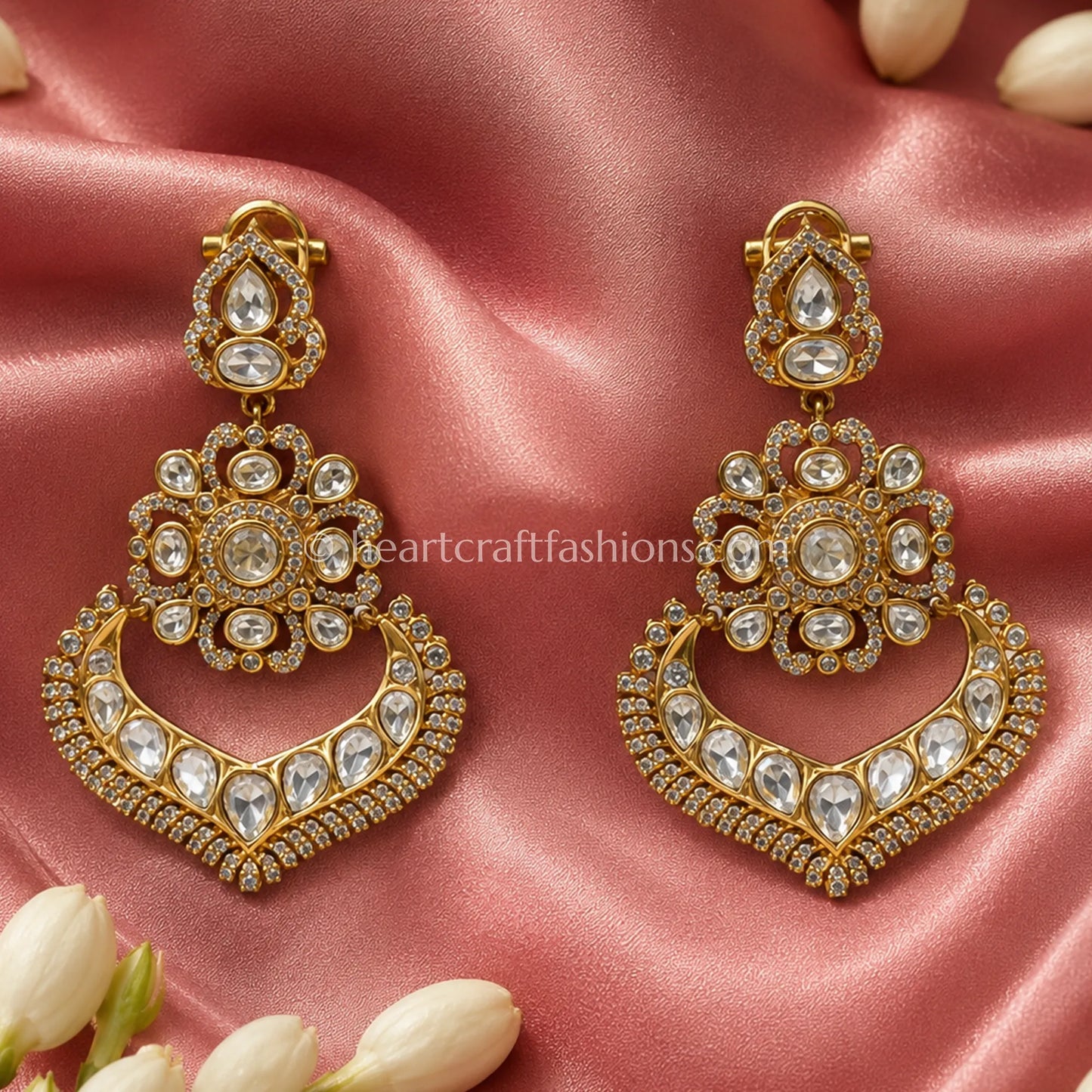 Noor Hriday Moissanite Polki Heart Chandbali Earrings
