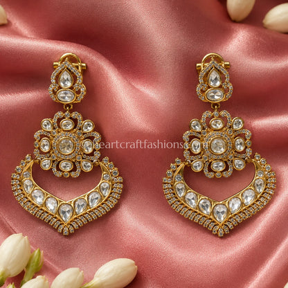 Noor Hriday Moissanite Polki Heart Chandbali Earrings