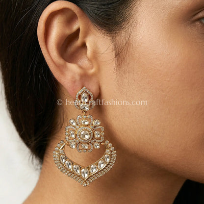 Noor Hriday Moissanite Polki Heart Chandbali Earrings