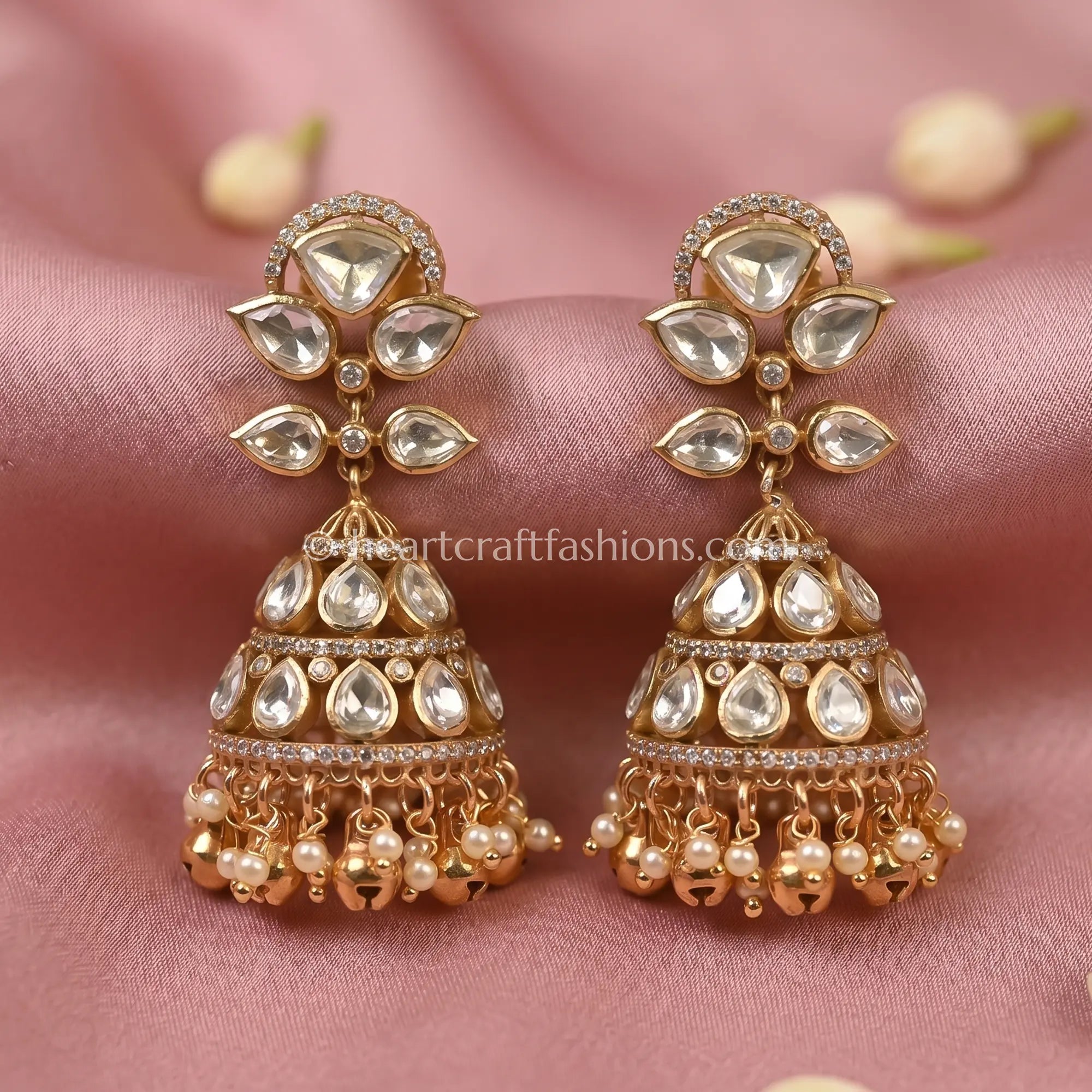 Noor Mahal Moissanite Polki Jhumka Earrings