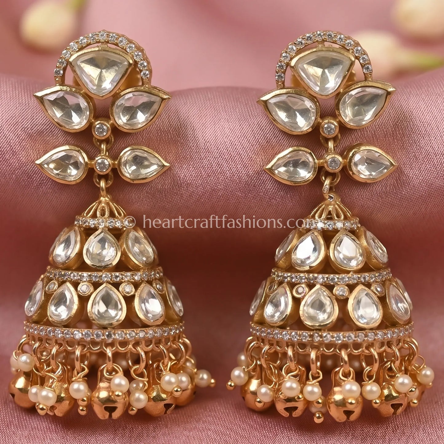 Noor Mahal Moissanite Polki Jhumka Earrings