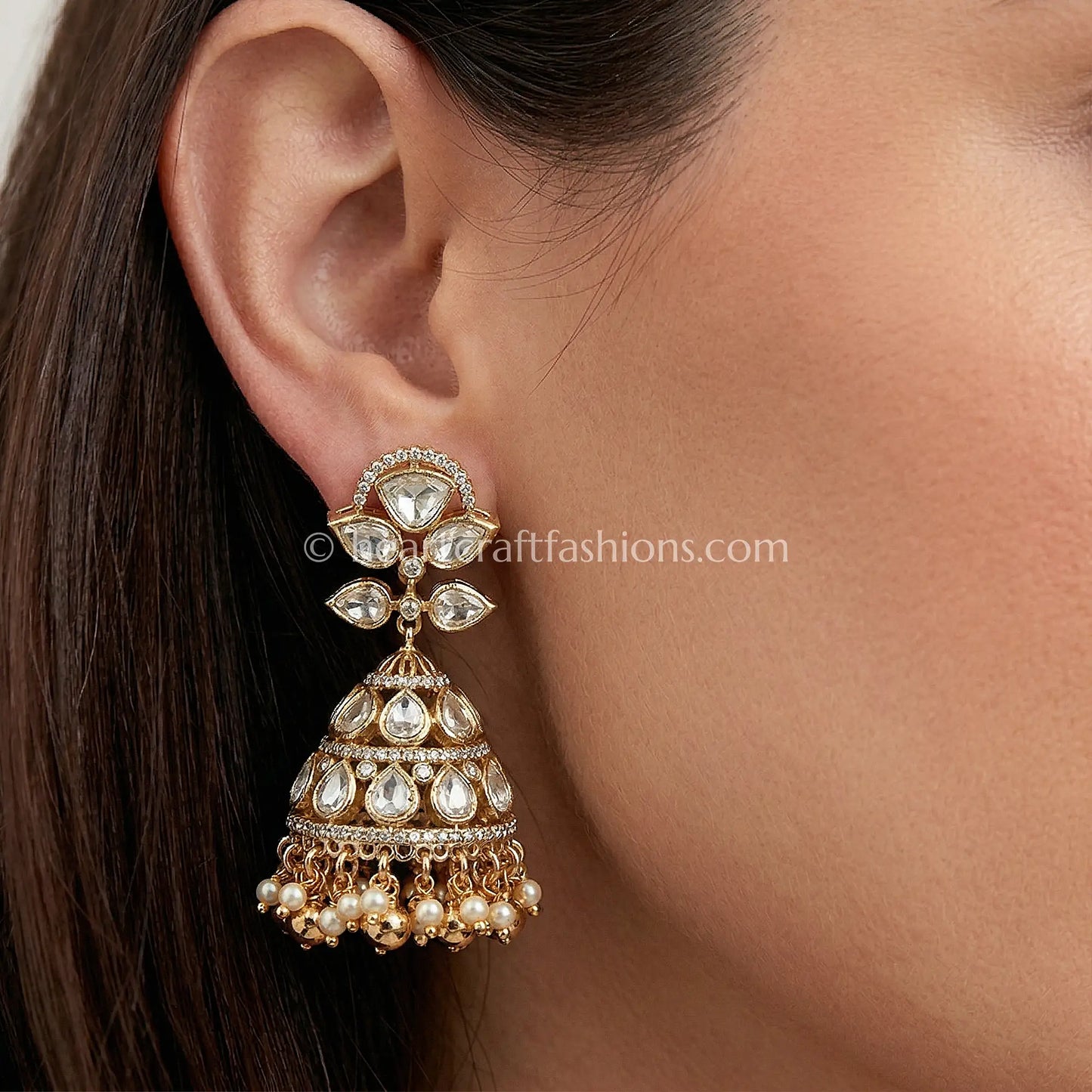 Noor Mahal Moissanite Polki Jhumka Earrings