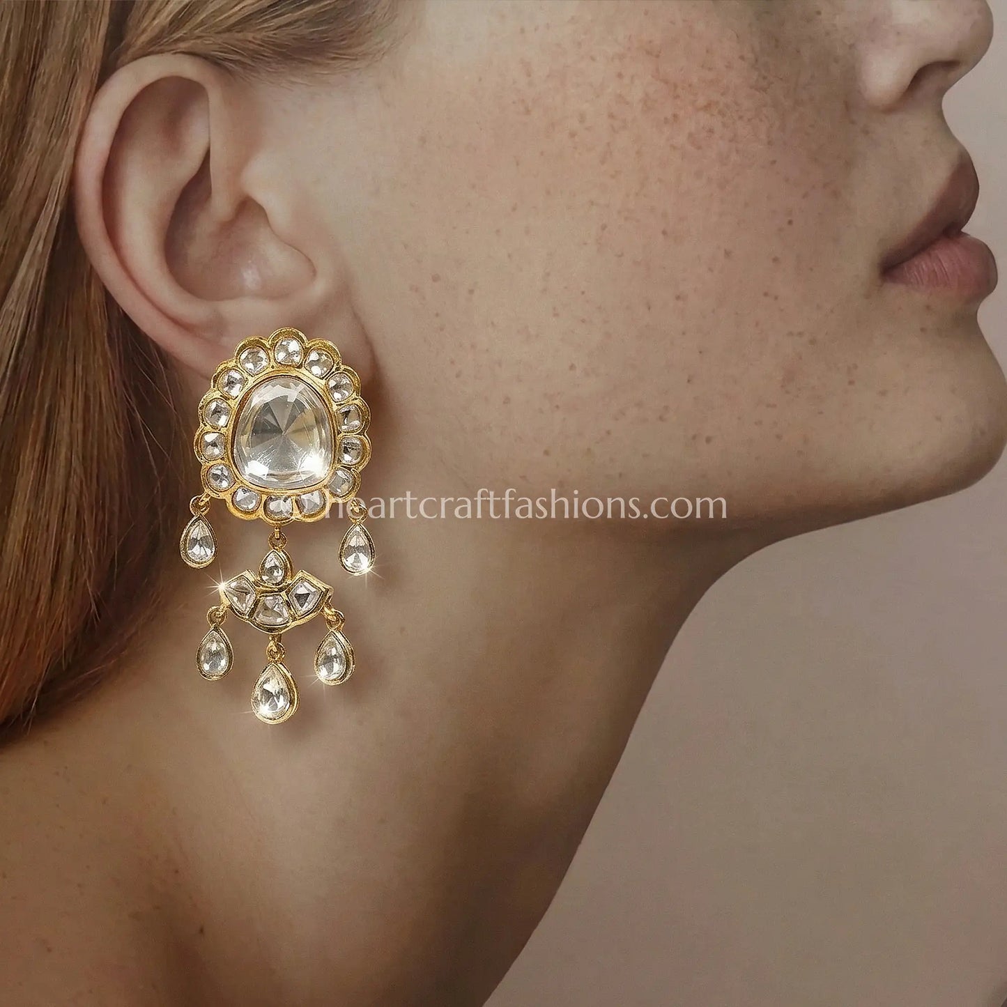 Noorika Moissanite Polki Drop Dangler Earrings