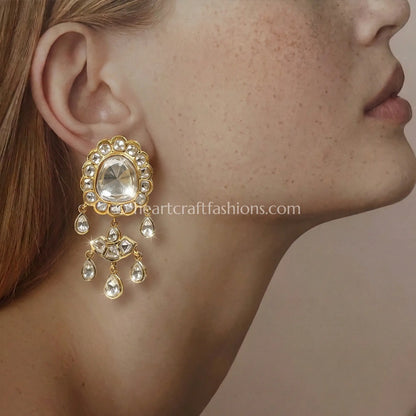 Noorika Moissanite Polki Drop Dangler Earrings