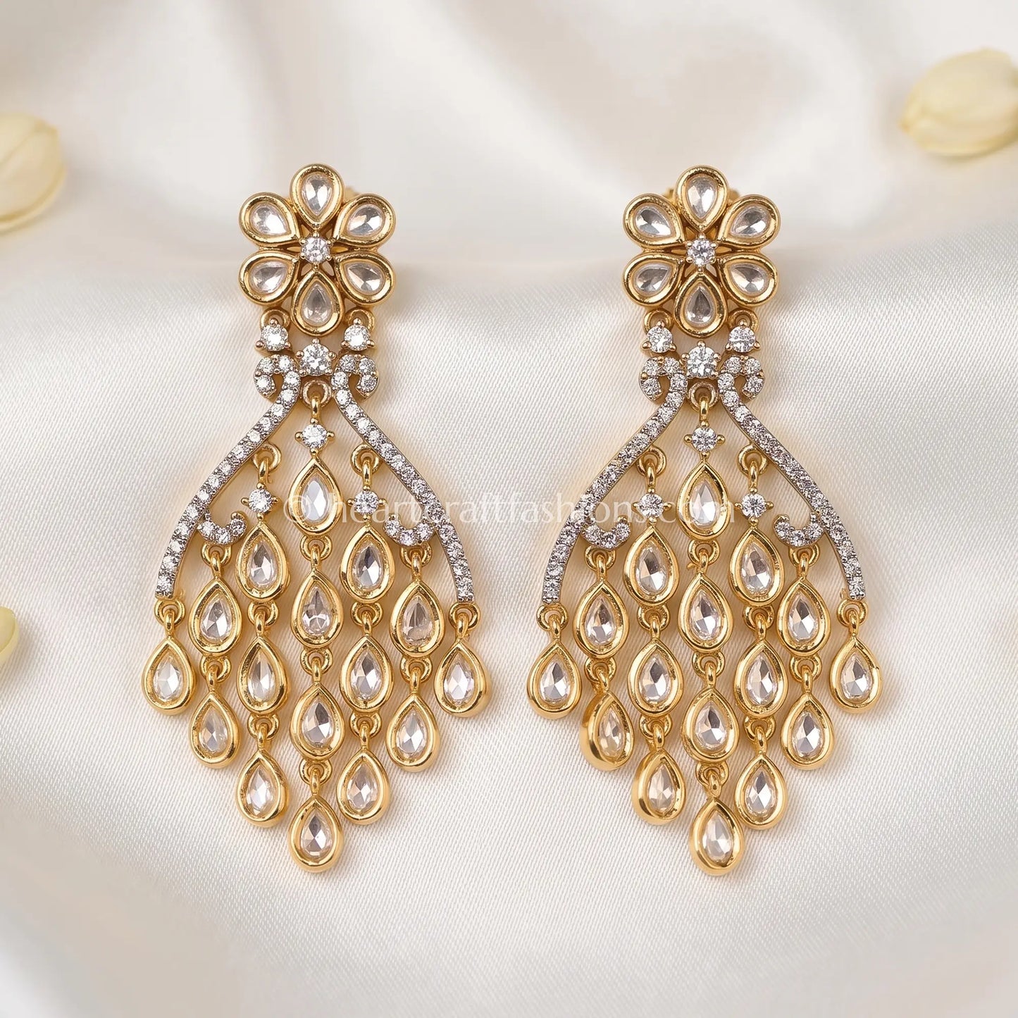 Noorika Sunehri Kundan Cascade Dangler Earrings