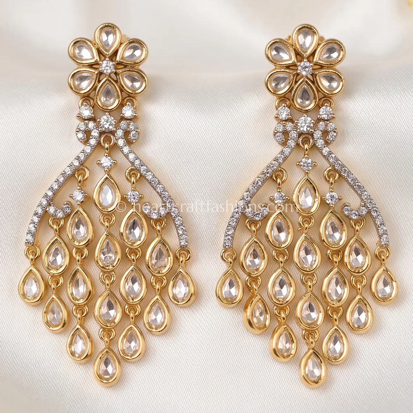Noorika Sunehri Kundan Cascade Dangler Earrings
