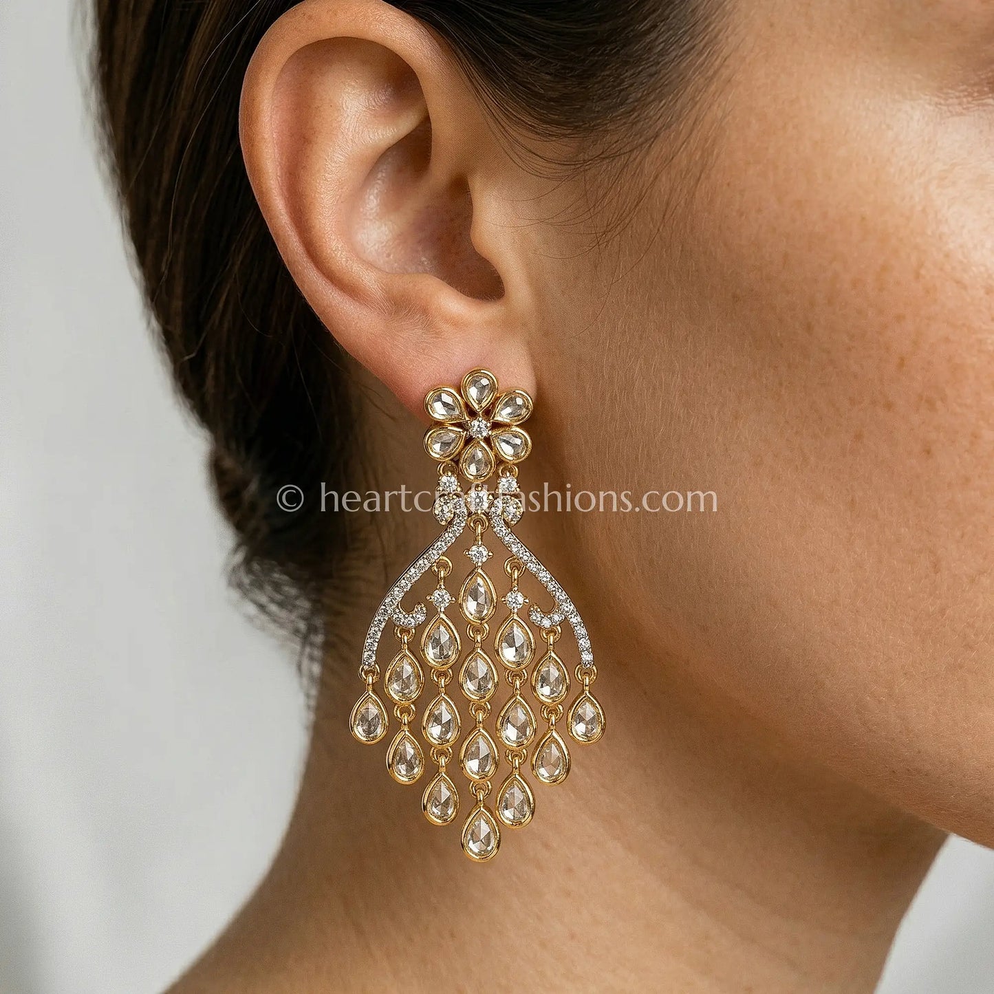 Noorika Sunehri Kundan Cascade Dangler Earrings
