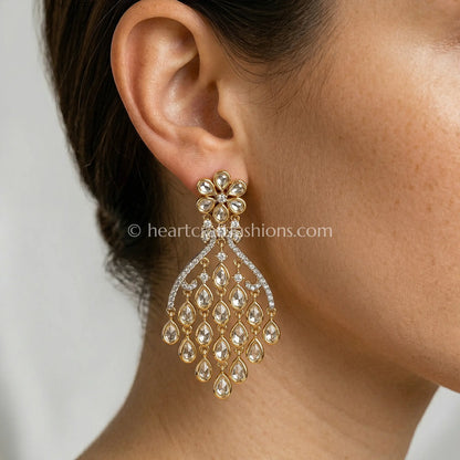 Noorika Sunehri Kundan Cascade Dangler Earrings