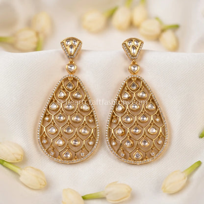 Noorjaal Moissanite Polki Teardrop Dangler Earrings