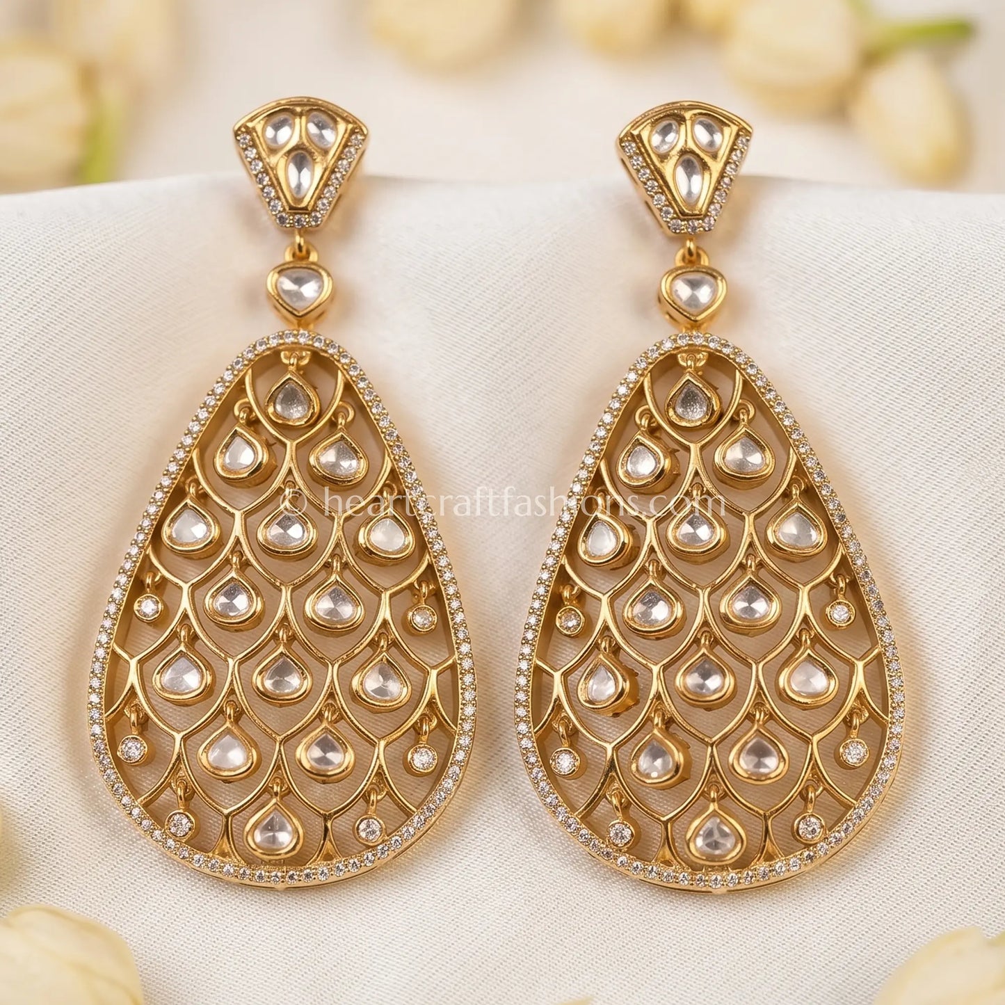 Noorjaal Moissanite Polki Teardrop Dangler Earrings