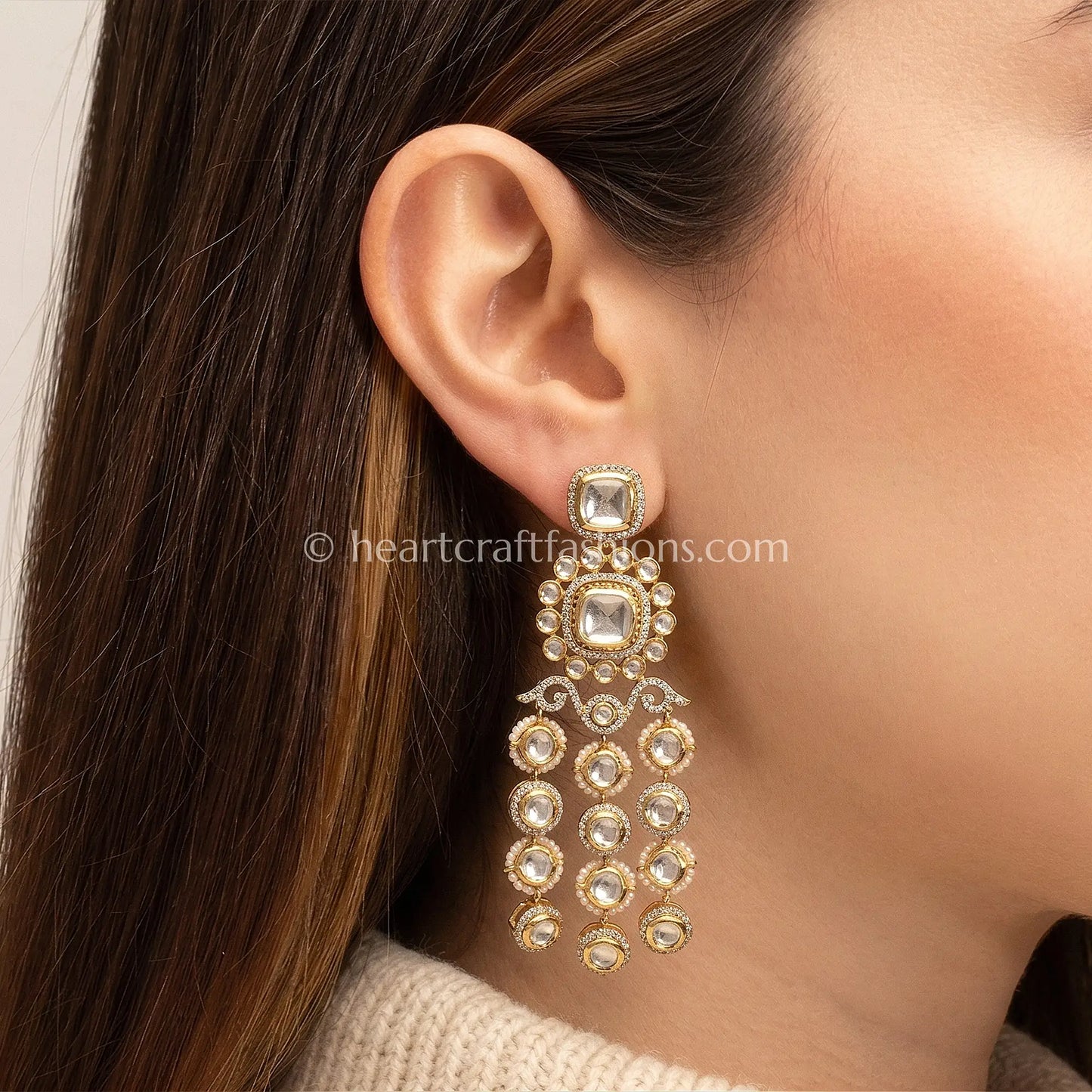 Noorjhar Sunehri Kundan Danglers