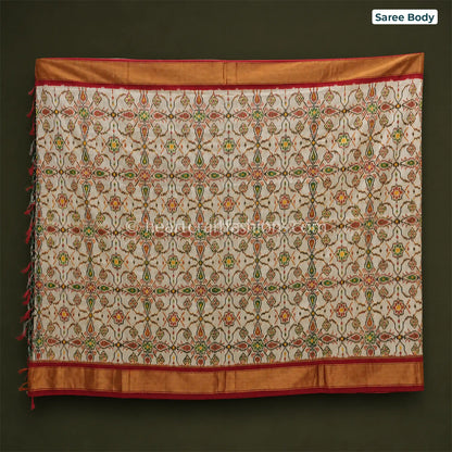Off White & Red Traditional Patola Silk Saree