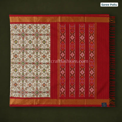 Off White & Red Traditional Patola Silk Saree