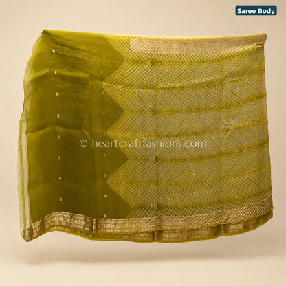 Olive Green Kora Silk Banarasi Saree