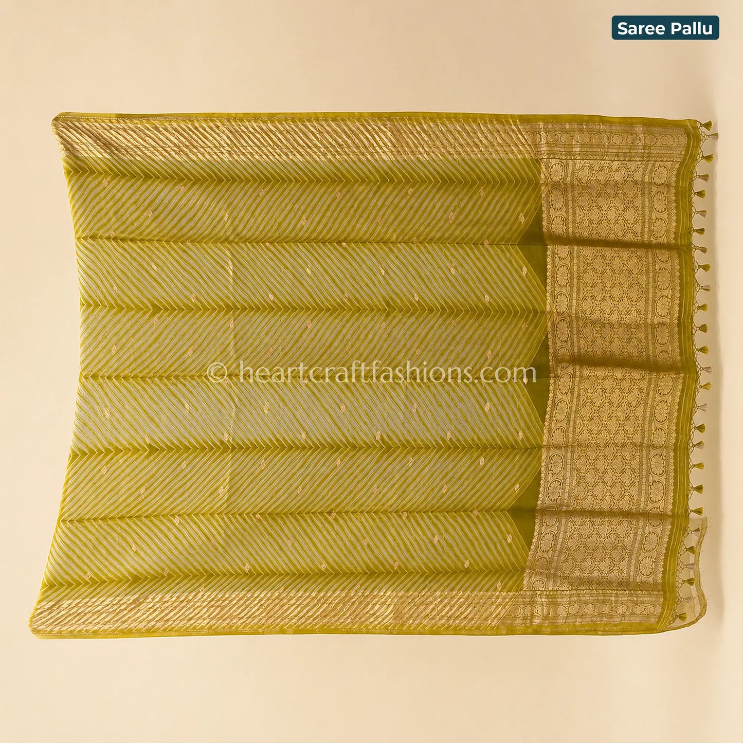 Olive Green Kora Silk Banarasi Saree