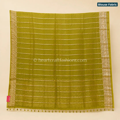 Olive Green Kora Silk Banarasi Saree