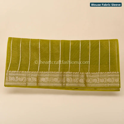 Olive Green Kora Silk Banarasi Saree