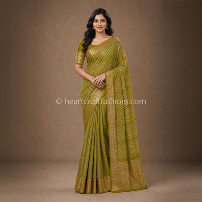 Olive Green Kora Silk Banarasi Saree