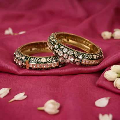 Olive Green Meenakari Sunehri Kundan Patla