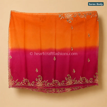 Ombre Orange Pink Designer Kora Silk Gota Patti & Heavy Pita Handwork Saree