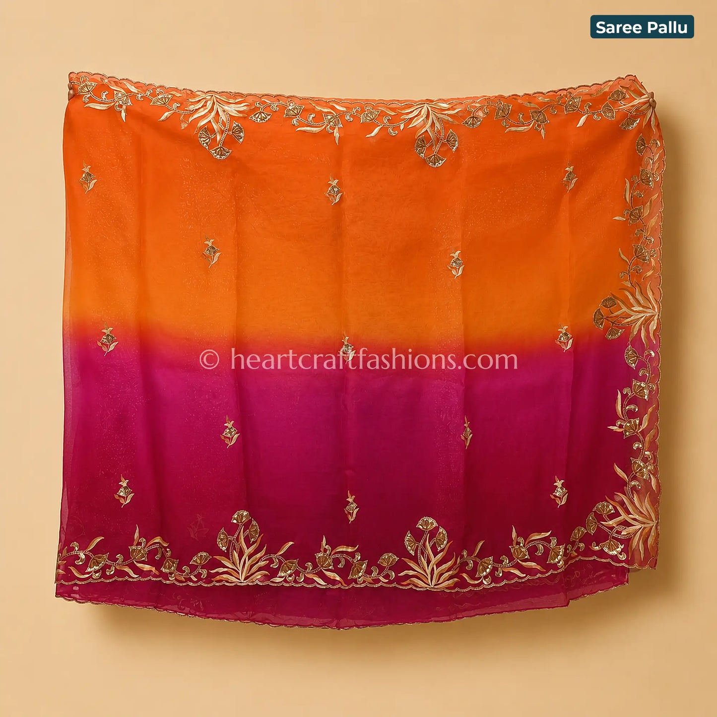 Ombre Orange Pink Designer Kora Silk Gota Patti & Heavy Pita Handwork Saree
