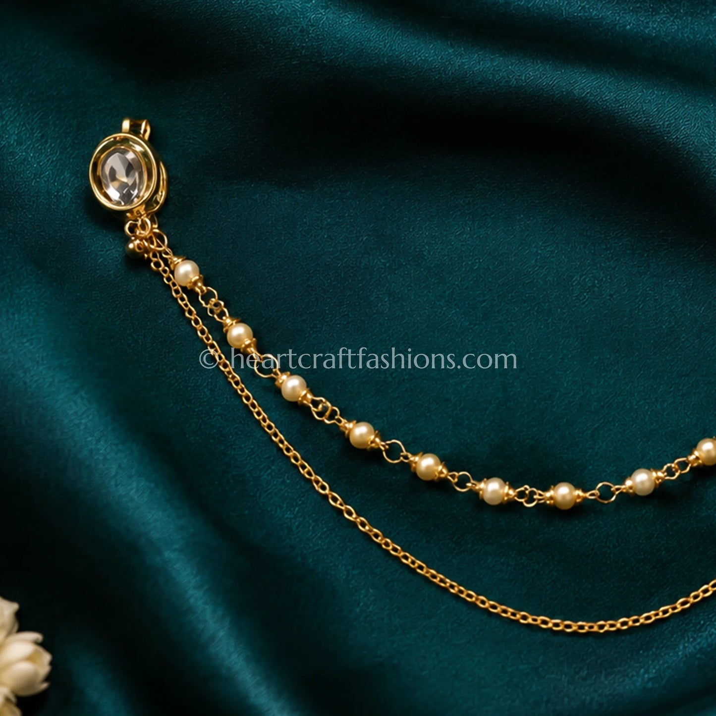 Oval Clear Heritage Kundan Press Nath with Layered Chain