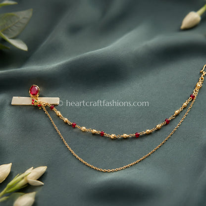 Oval Ruby Heritage Kundan Press Nath with Layered Chain