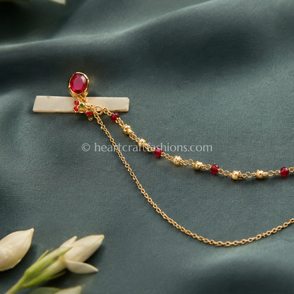 Oval Ruby Heritage Kundan Press Nath with Layered Chain