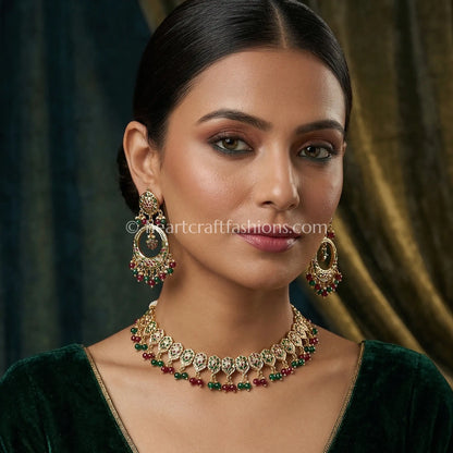Punjabi Jadau Green Ruby Necklace