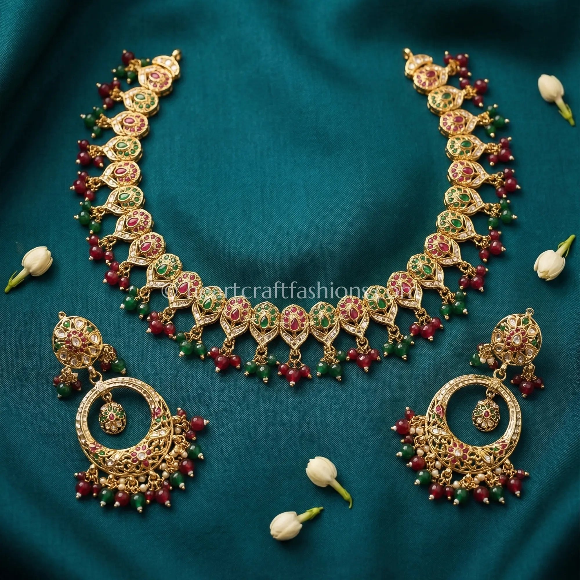 Punjabi Jadau Green Ruby Necklace