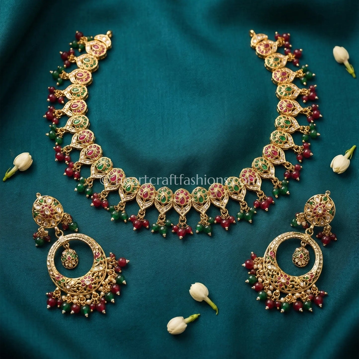 Punjabi Jadau Green Ruby Necklace