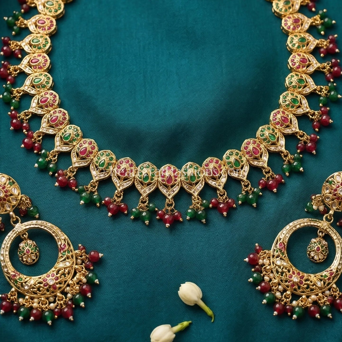 Punjabi Jadau Green Ruby Necklace