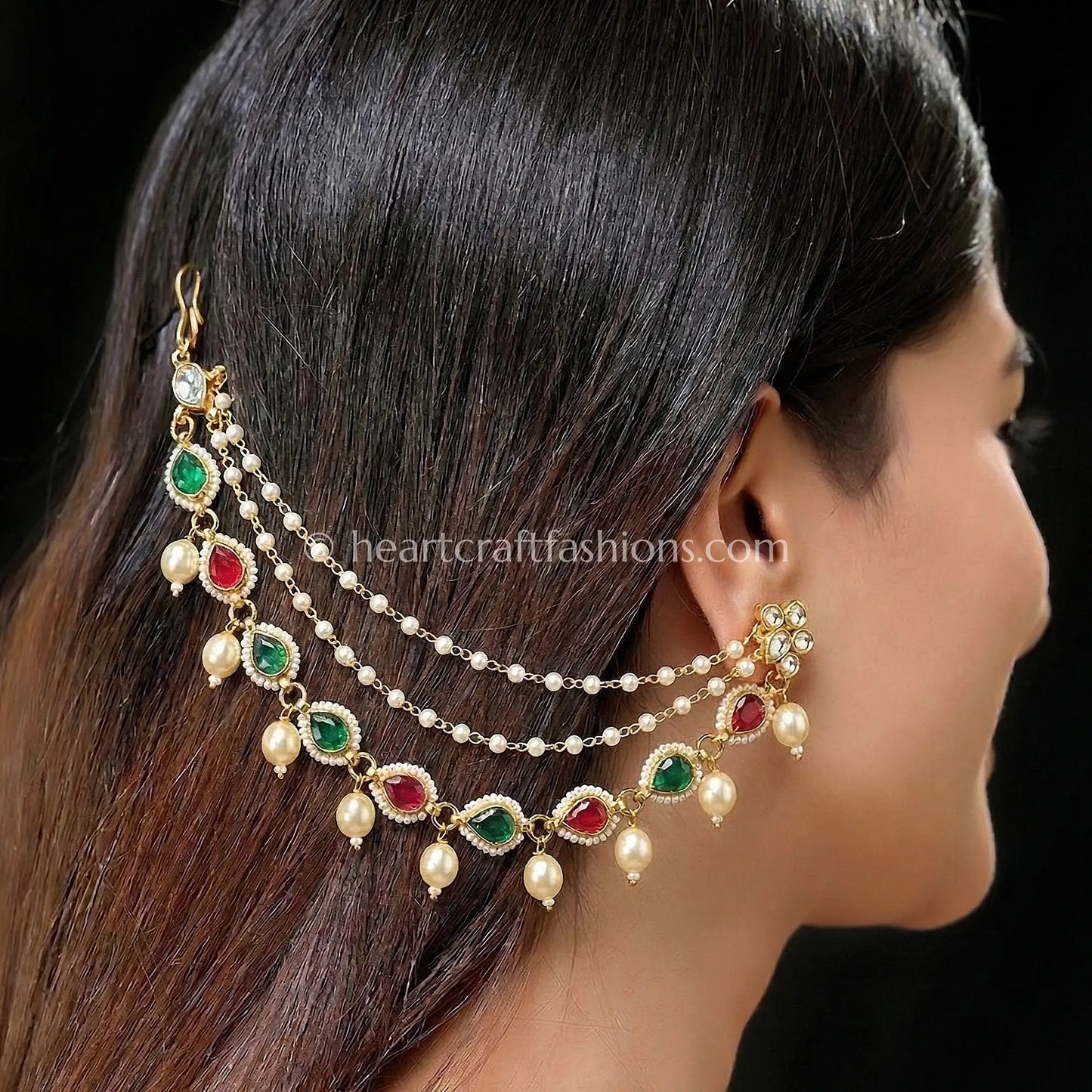 Pachi Kundan Multi-Color Pearl Drop Kaan Chain