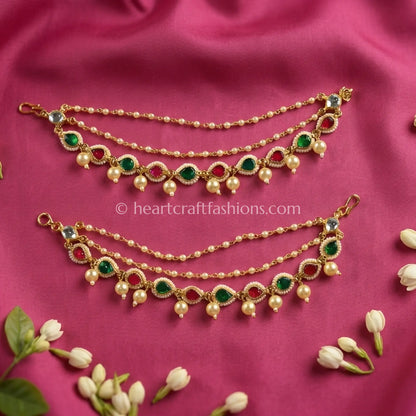 Pachi Kundan Multi-Color Pearl Drop Kaan Chain