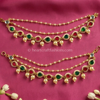 Pachi Kundan Multi-Color Pearl Drop Kaan Chain