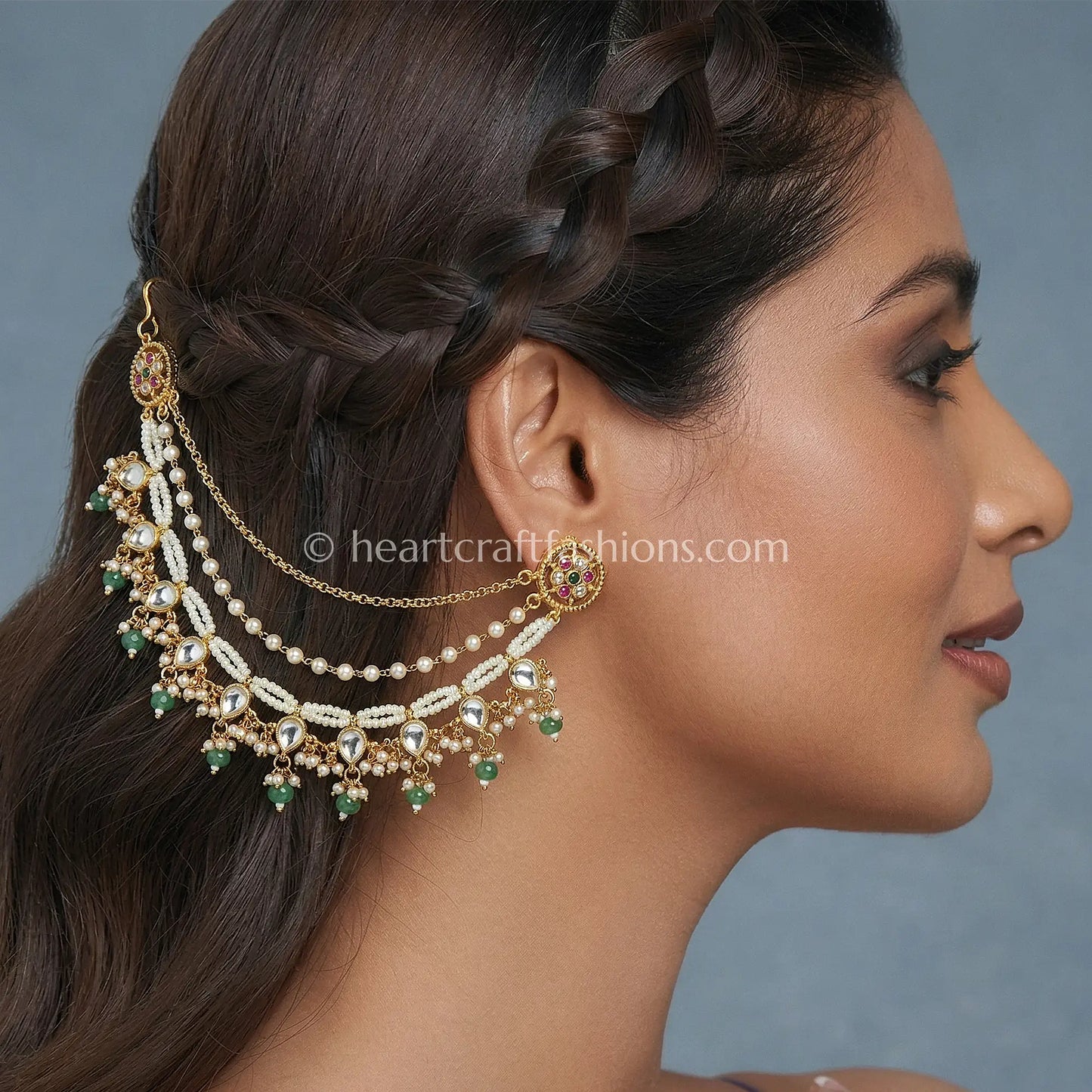 Pachi Kundan Pearl Drop Kaan Chain