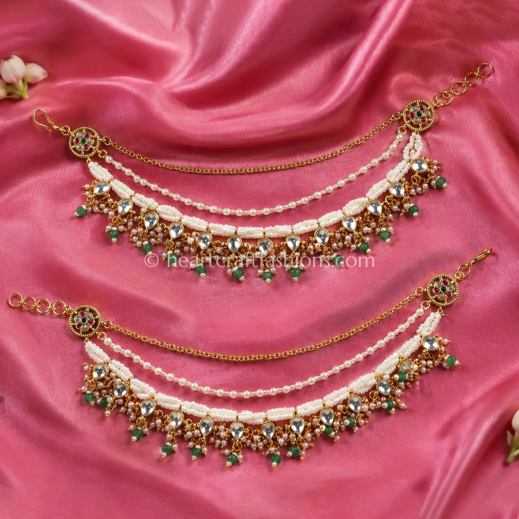 Pachi Kundan Pearl Drop Kaan Chain