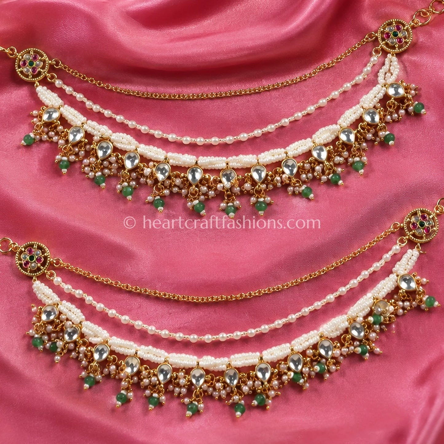 Pachi Kundan Pearl Drop Kaan Chain