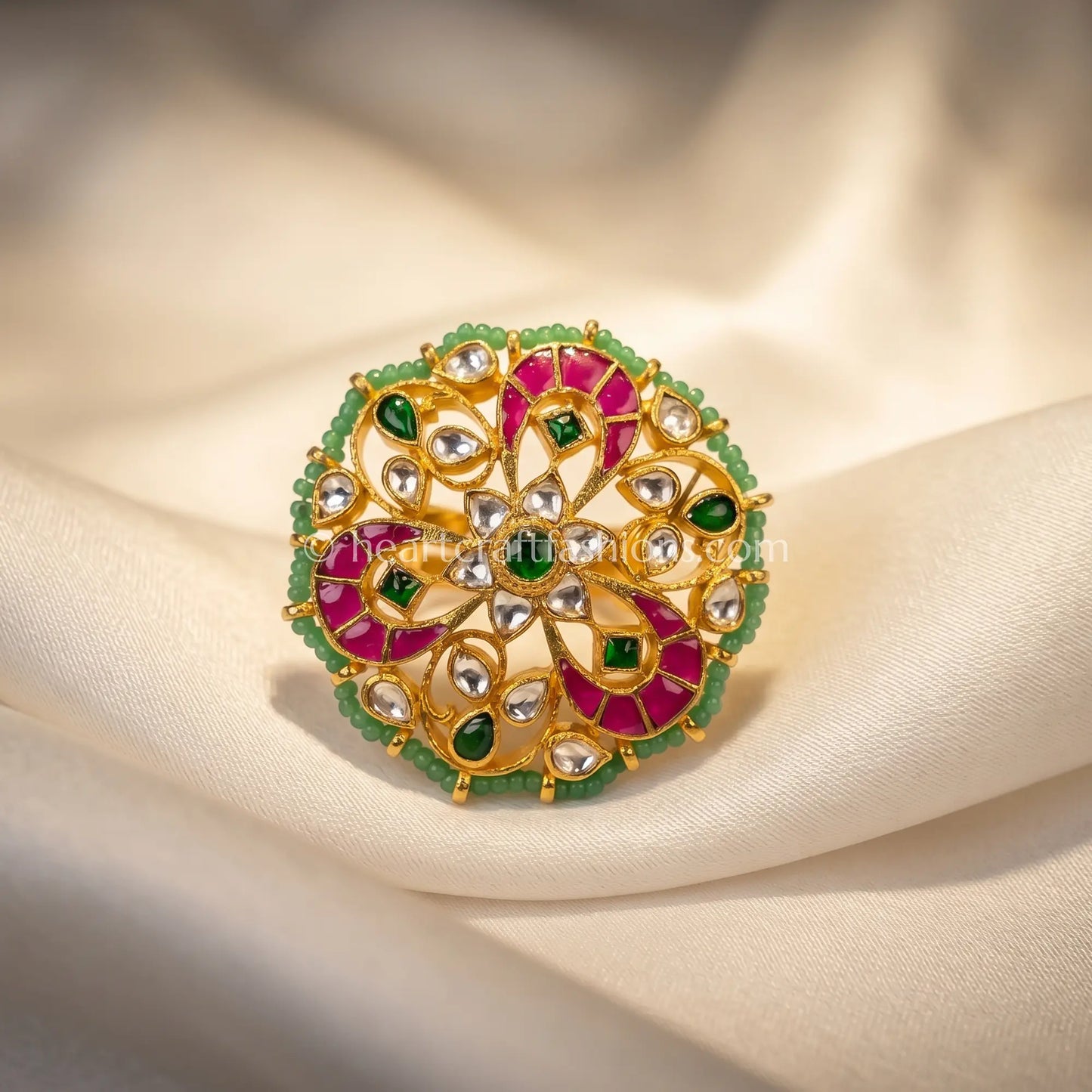 Panna Gulnaar Moissanite Polki Ring