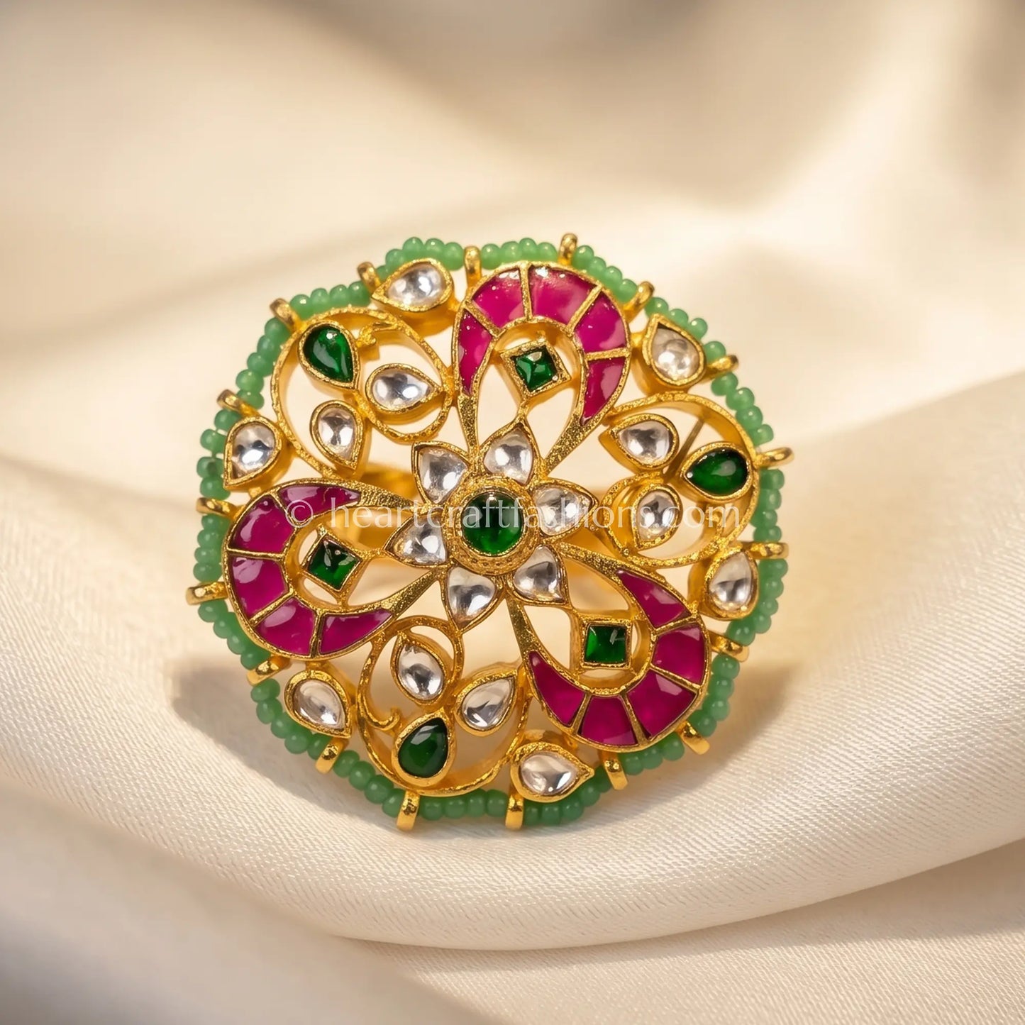 Panna Gulnaar Moissanite Polki Ring