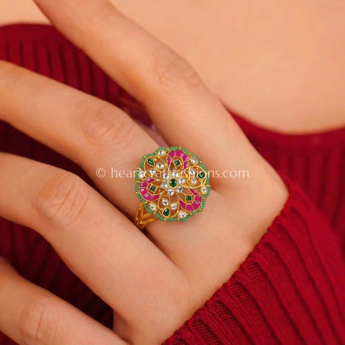 Panna Gulnaar Moissanite Polki Ring