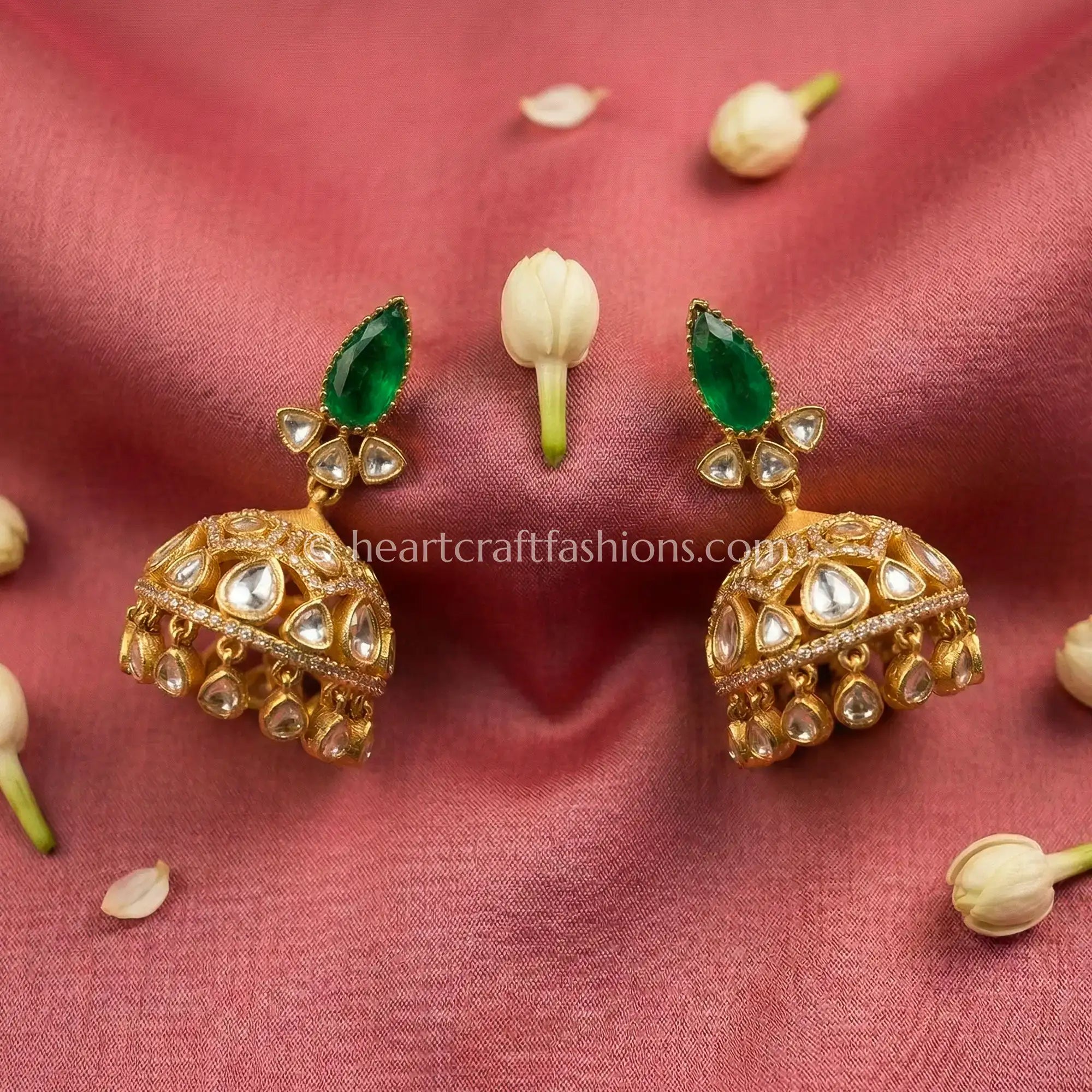 Green Royal Moissanite Doublet Jhumka