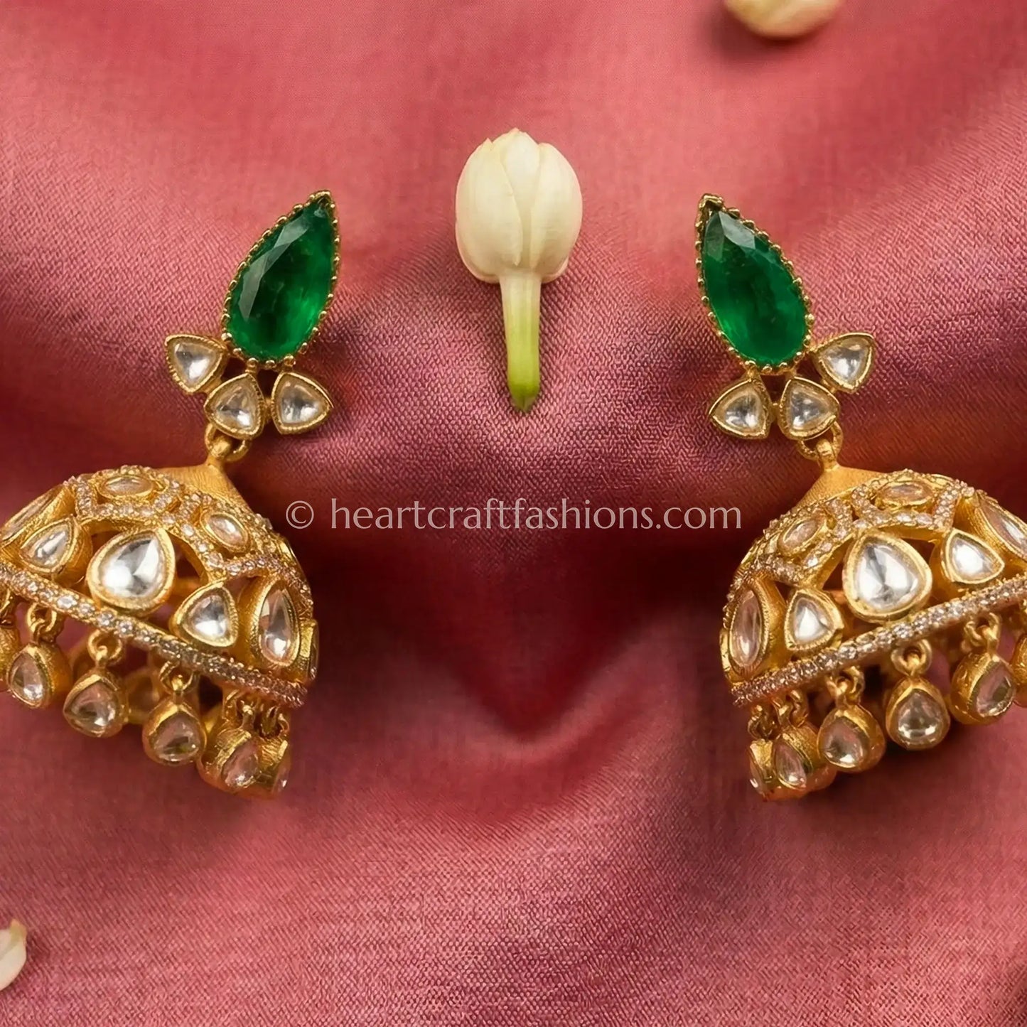 Green Royal Moissanite Doublet Jhumka