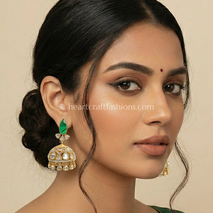 Green Royal Moissanite Doublet Jhumka