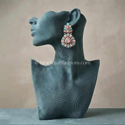 Pastel Floral Drop Earrings – Blush Pink & Aqua