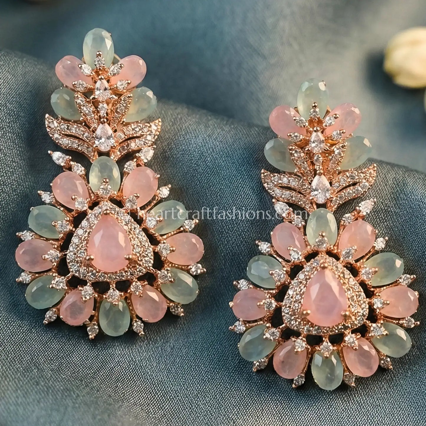 Pastel Floral Drop Earrings – Blush Pink & Aqua