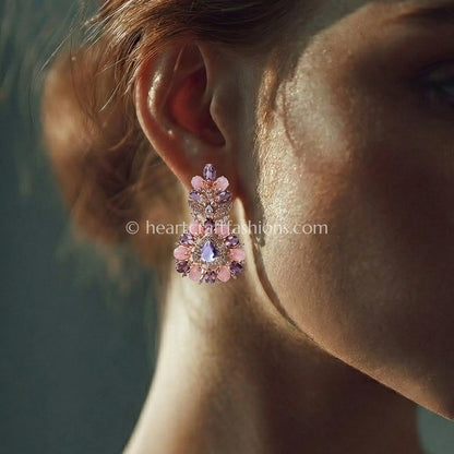 Pastel Floral Drop Earrings – Blush Pink & Lavender